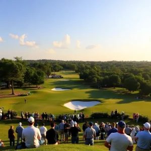 A scenic view of Bay Hill Golf Course during a PGA tournament.