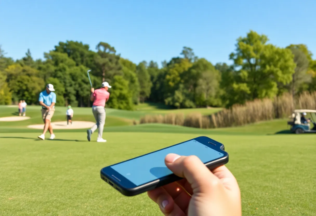 A mobile app for golfers on a beautiful golf course