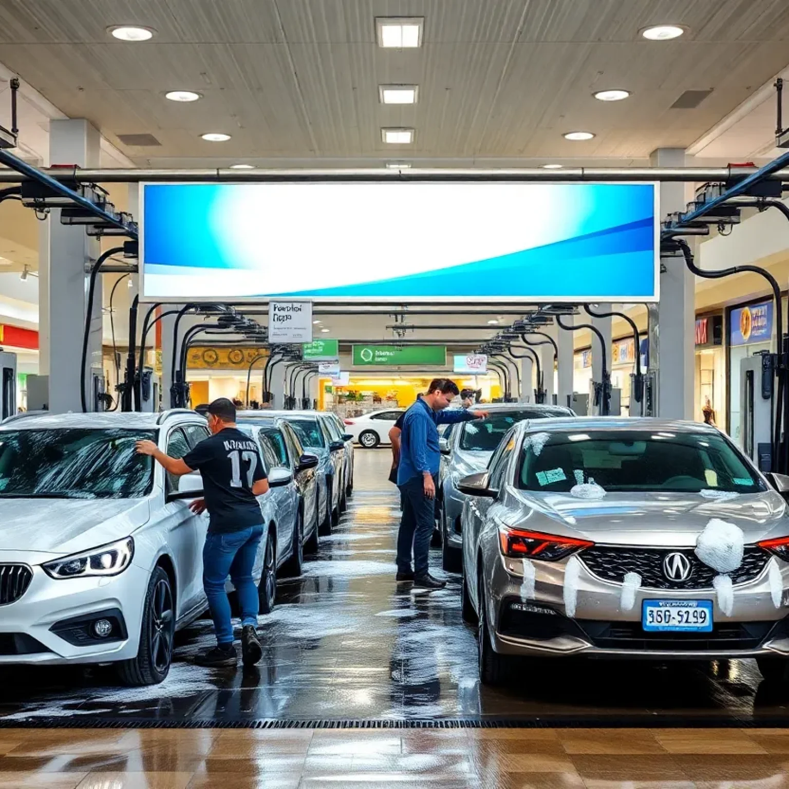 A car wash facility in Orlando with bright signage and clean vehicles.