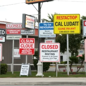 Closed restaurant signs in Central Florida indicating health violations