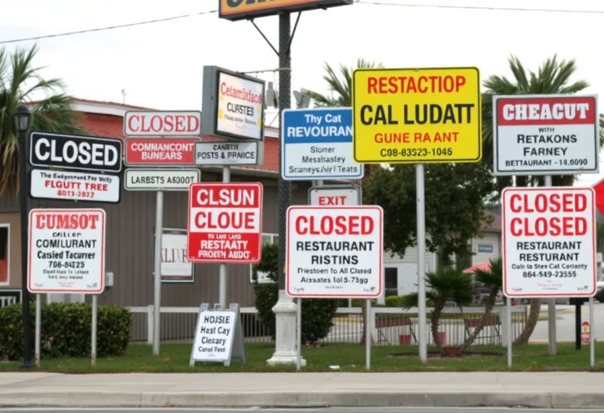 Closed restaurant signs in Central Florida indicating health violations