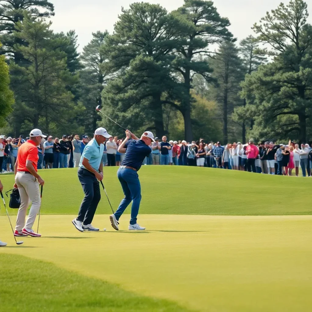 Golfers competing in a tournament on a sunny day