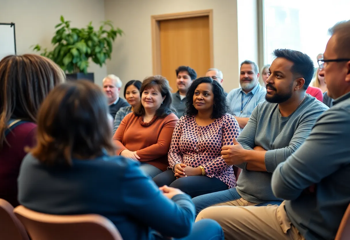 Residents engaging in a town hall meeting about homelessness