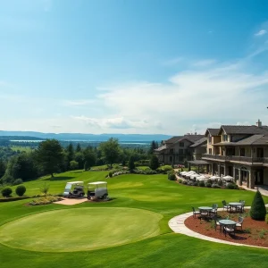 Stunning view of a top golf resort in Europe with lush greens and beautiful landscapes.