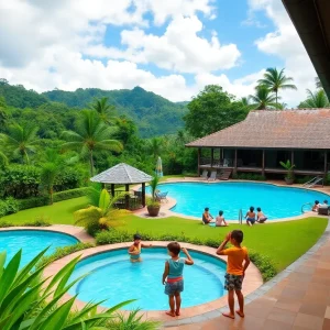 Families enjoying a resort in Costa Rica