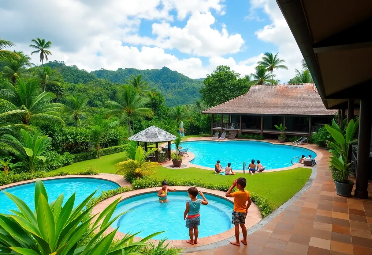 Families enjoying a resort in Costa Rica