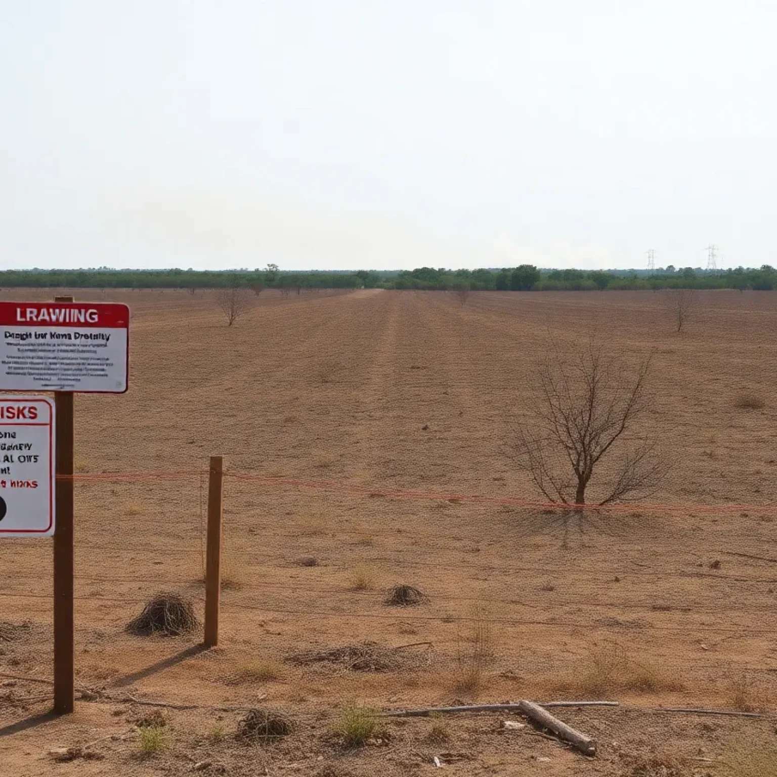 A dry landscape in Florida with warning signs about fire risks