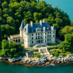 Exterior view of Glenapp Castle surrounded by nature