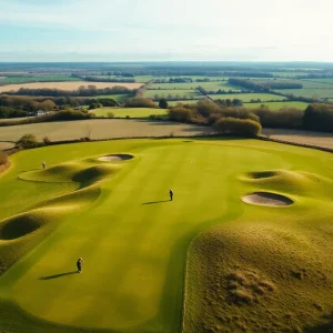 Scenic view of a top golf course in England with a golfer