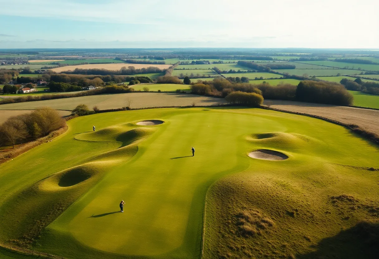 Scenic view of a top golf course in England with a golfer