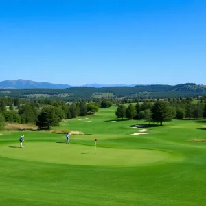 A picturesque view of a golf course with vibrant green fairways