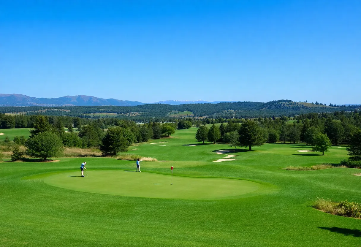 A picturesque view of a golf course with vibrant green fairways