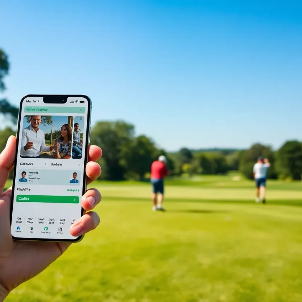 Golfers using the Caddy Time app on a sunny golf course