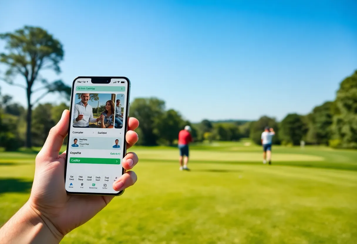 Golfers using the Caddy Time app on a sunny golf course