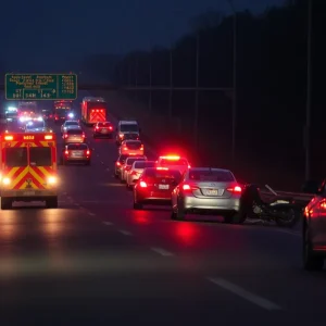 Emergency vehicles on a highway following a car crash