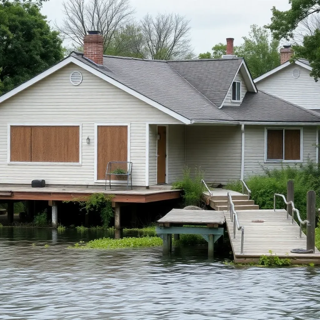 Lake Mann Estates home with boarded-up windows