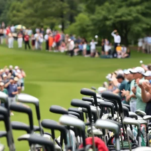 A golfer competing at the Cognizant Classic amidst a cheering crowd