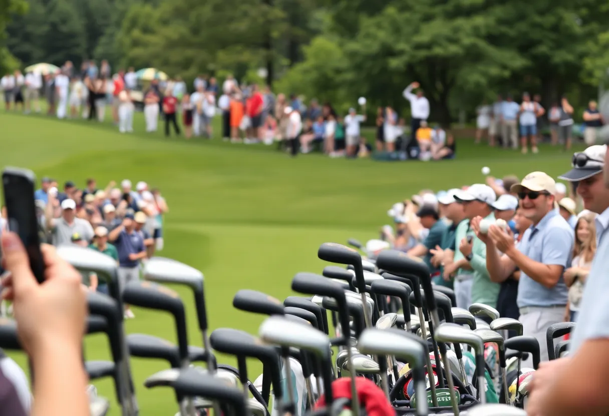 A golfer competing at the Cognizant Classic amidst a cheering crowd