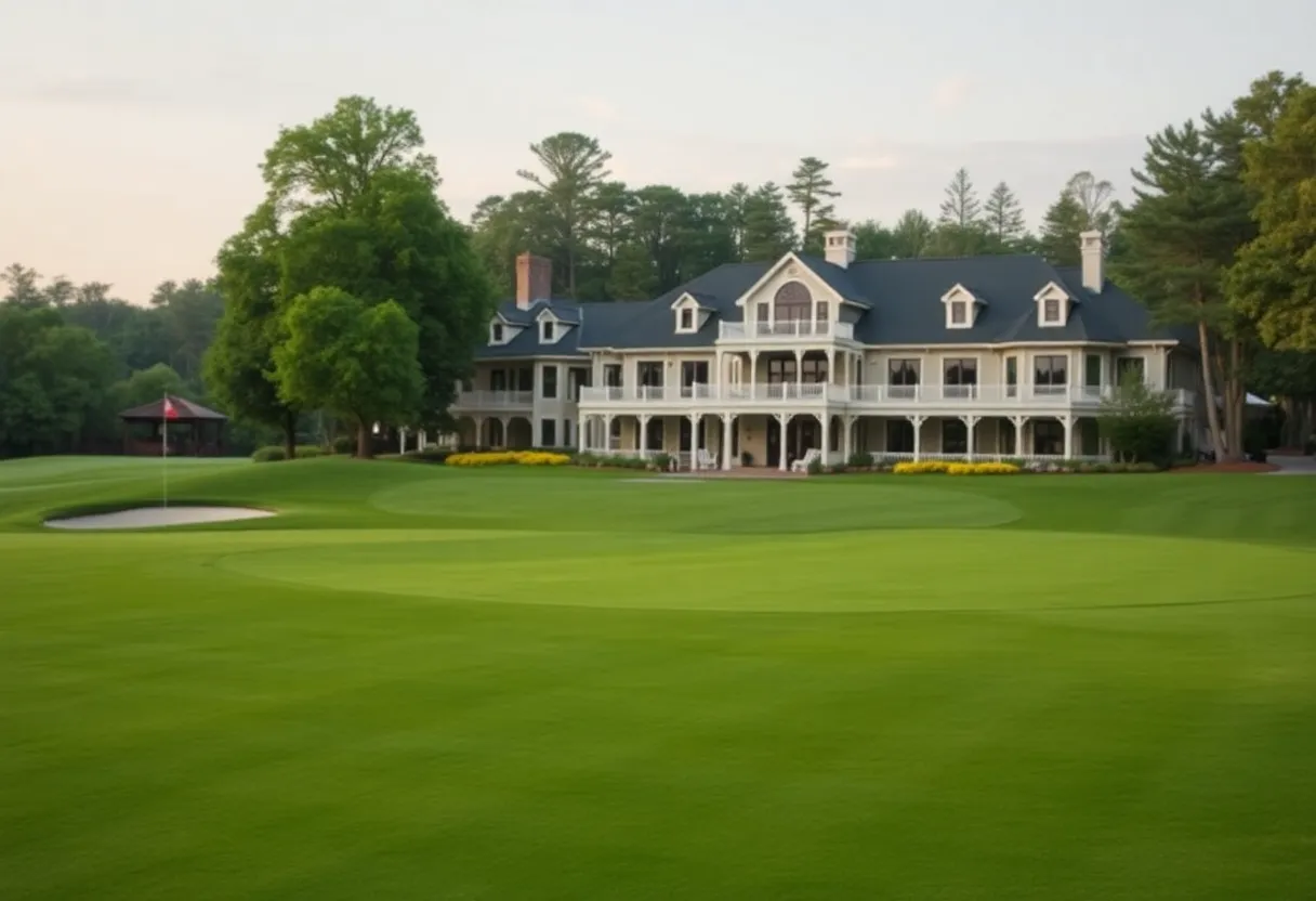 Luxury golf course with green fairways and carts