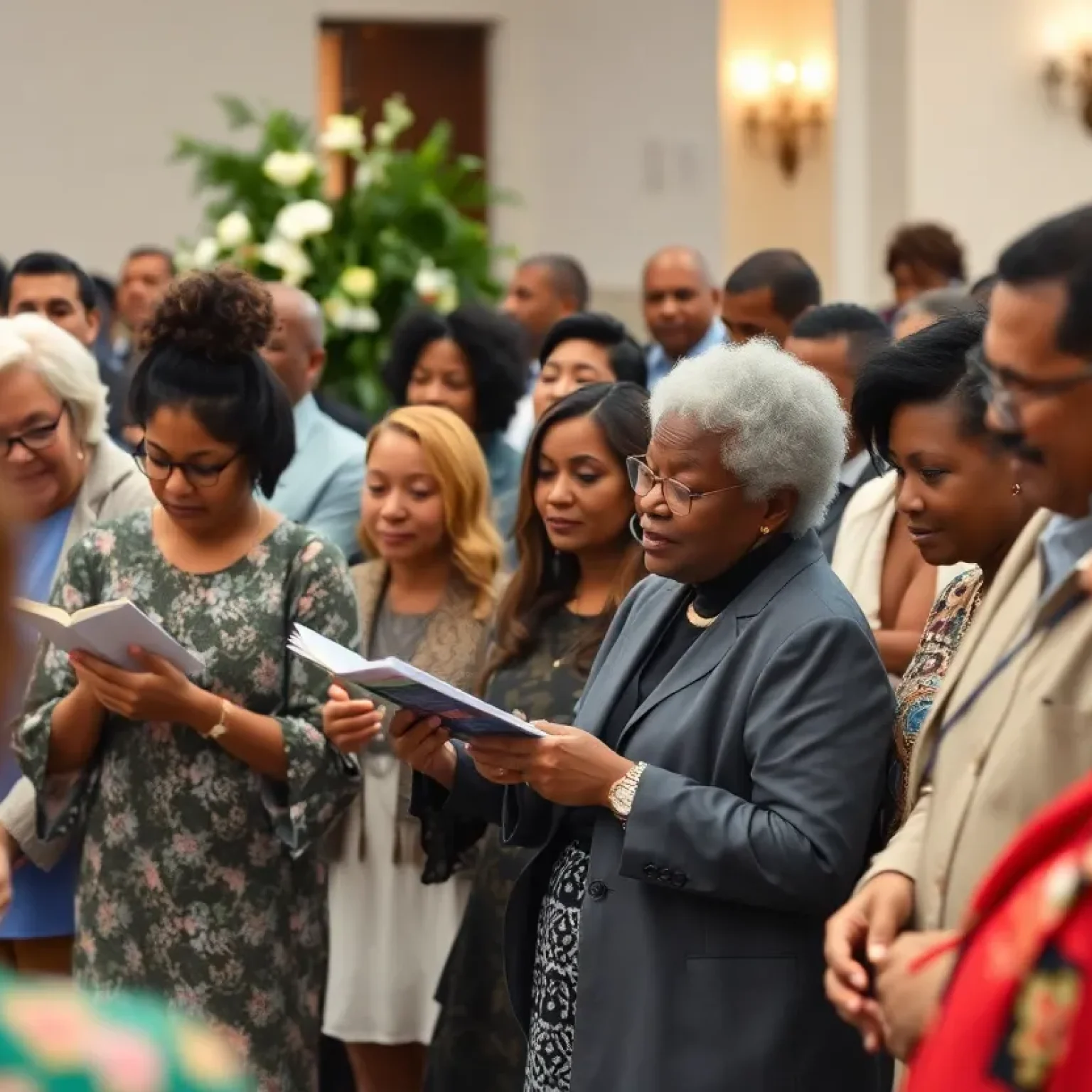 Attendees at a memorial service for Geraldine Thompson