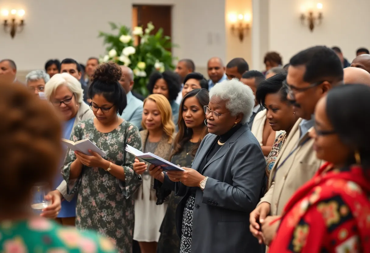 Attendees at a memorial service for Geraldine Thompson