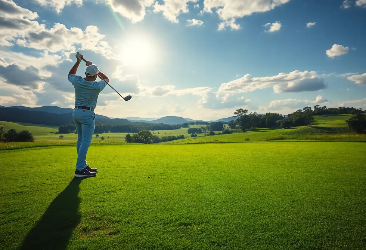 Golf course at sunset depicting a golf ball symbolizing resilience