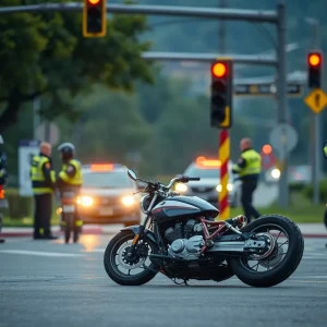 Scene of a tragic motorcycle accident with first responders