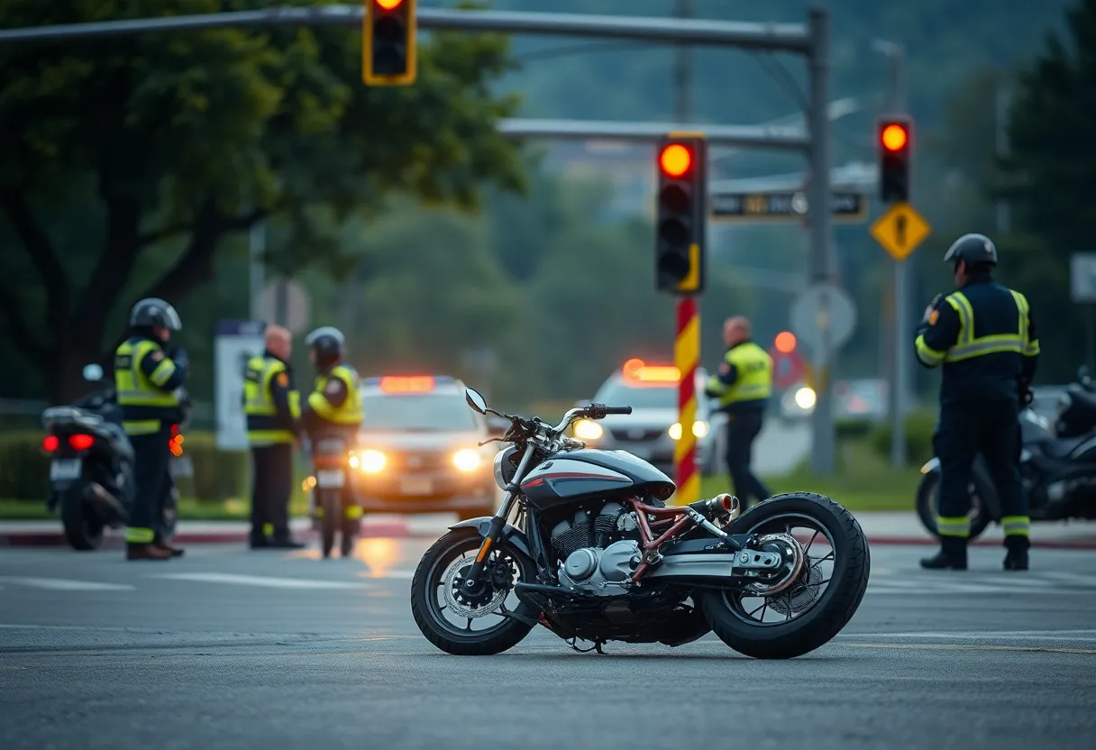 Scene of a tragic motorcycle accident with first responders