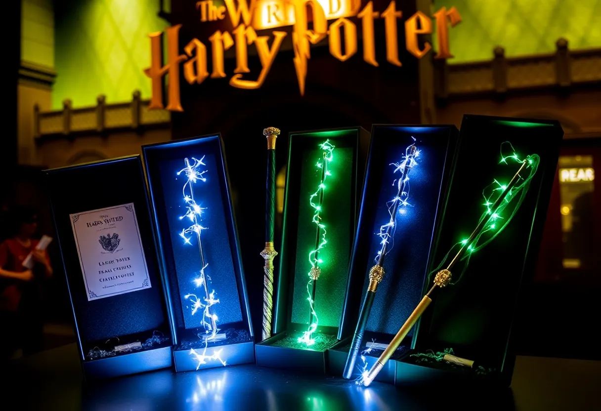 Display of four new interactive wands from Universal Orlando