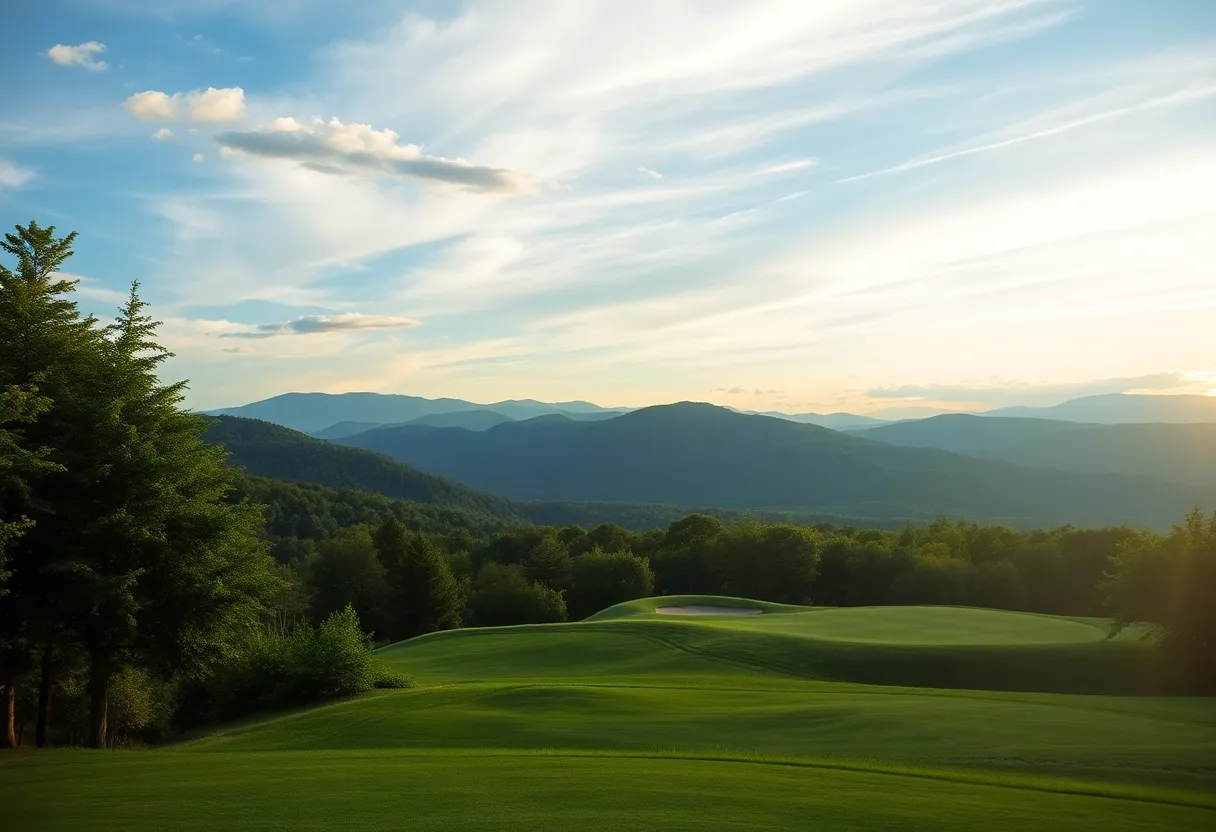 Beautiful golf course in North Carolina with mountains