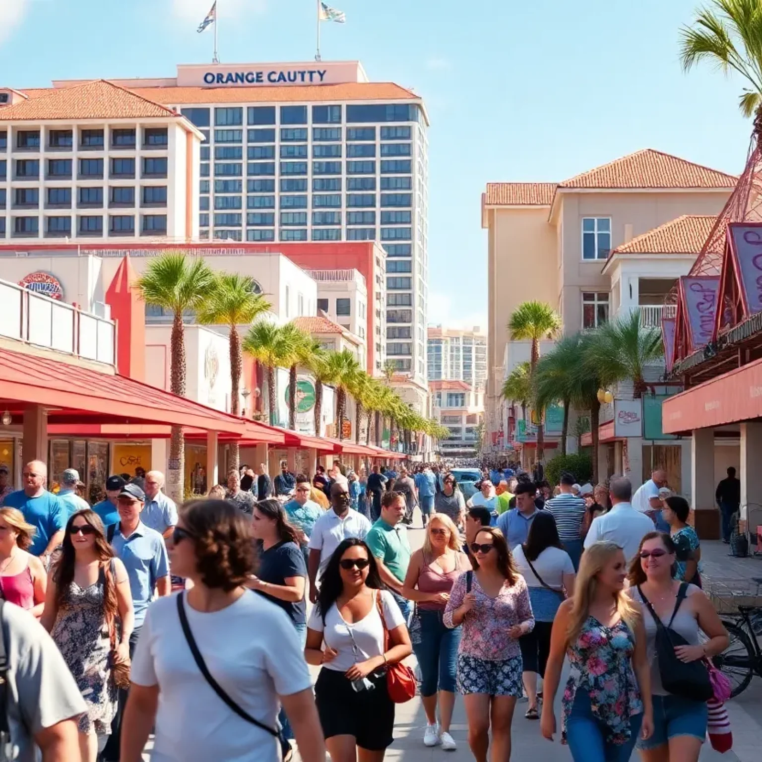 Tourists enjoying various attractions in Orange County, Florida.