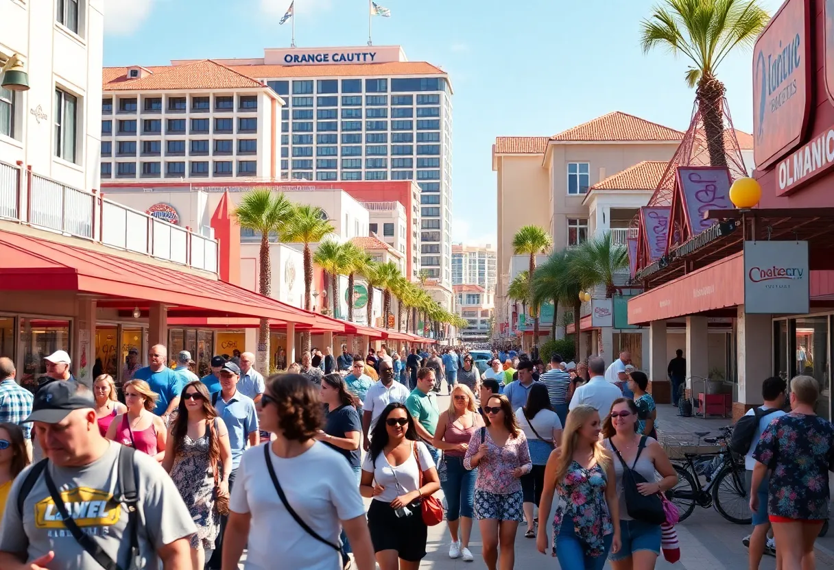 Tourists enjoying various attractions in Orange County, Florida.