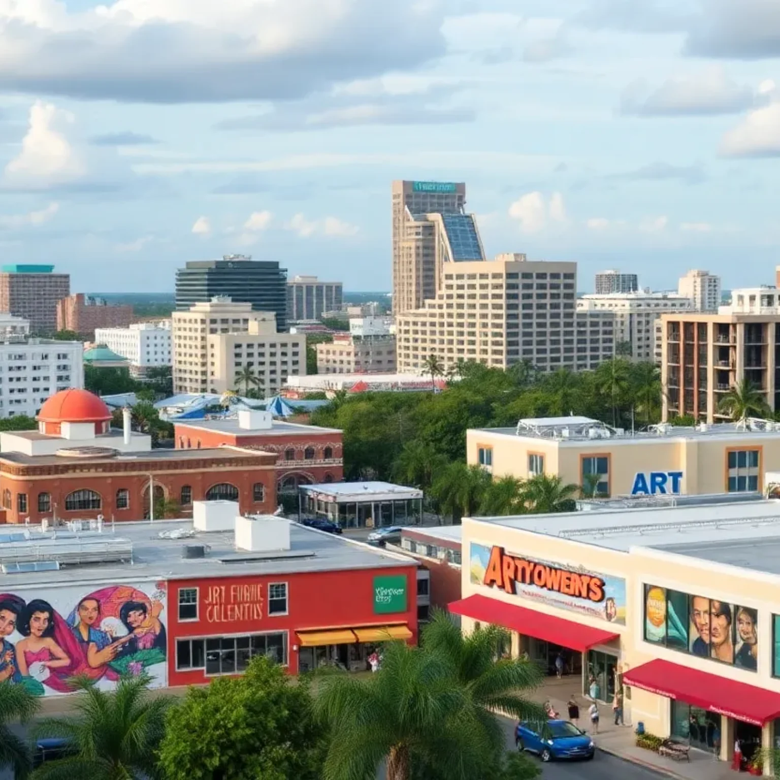 Cityscape of Orlando highlighting arts venues and cultural organizations