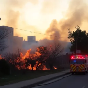 Firefighters battling a brush fire near President Obama Parkway in Orlando