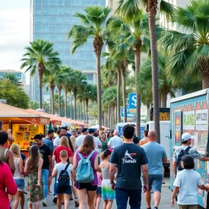 Active community events in Orlando, including food trucks and art displays