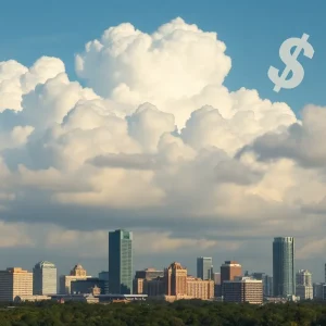 City skyline of Orlando with financial implications illustrated