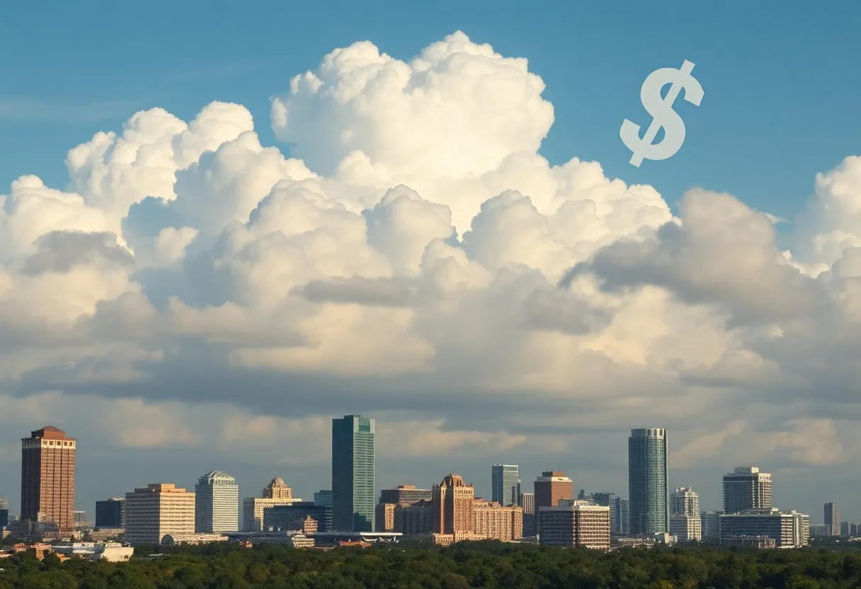 City skyline of Orlando with financial implications illustrated