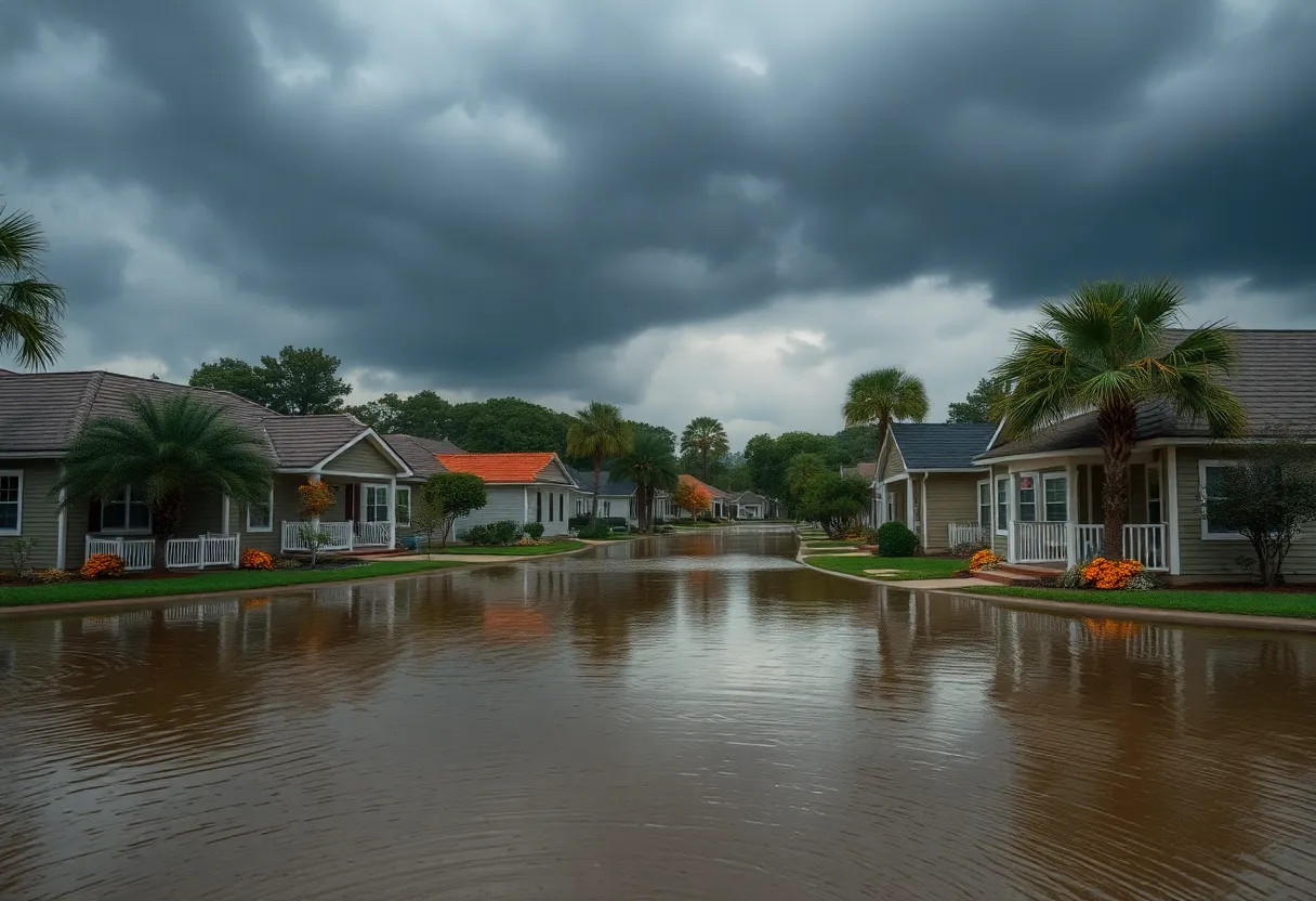 Flooded neighborhood in Orlando with bungalows