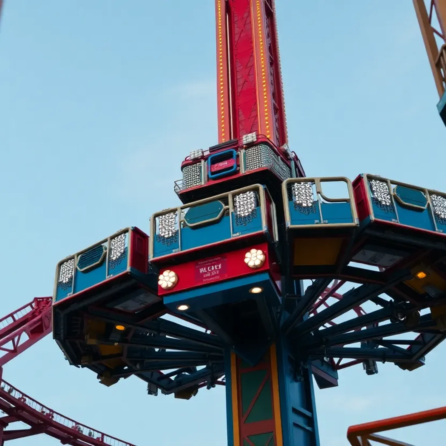 Orlando Free Fall ride showcasing safety features and its height.