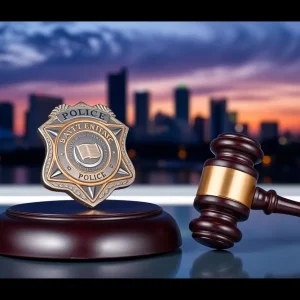 Police badge and gavel symbolizing justice in Orlando