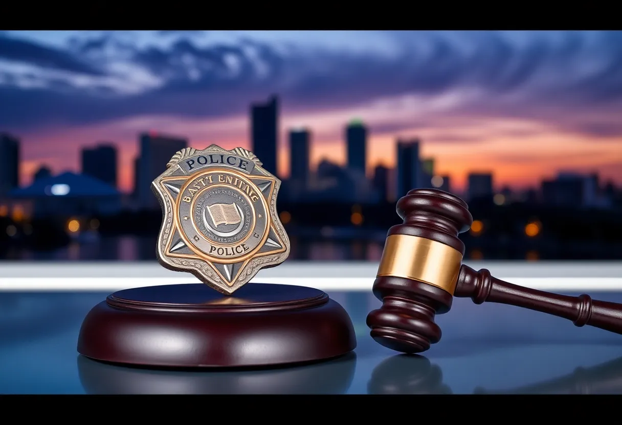 Police badge and gavel symbolizing justice in Orlando