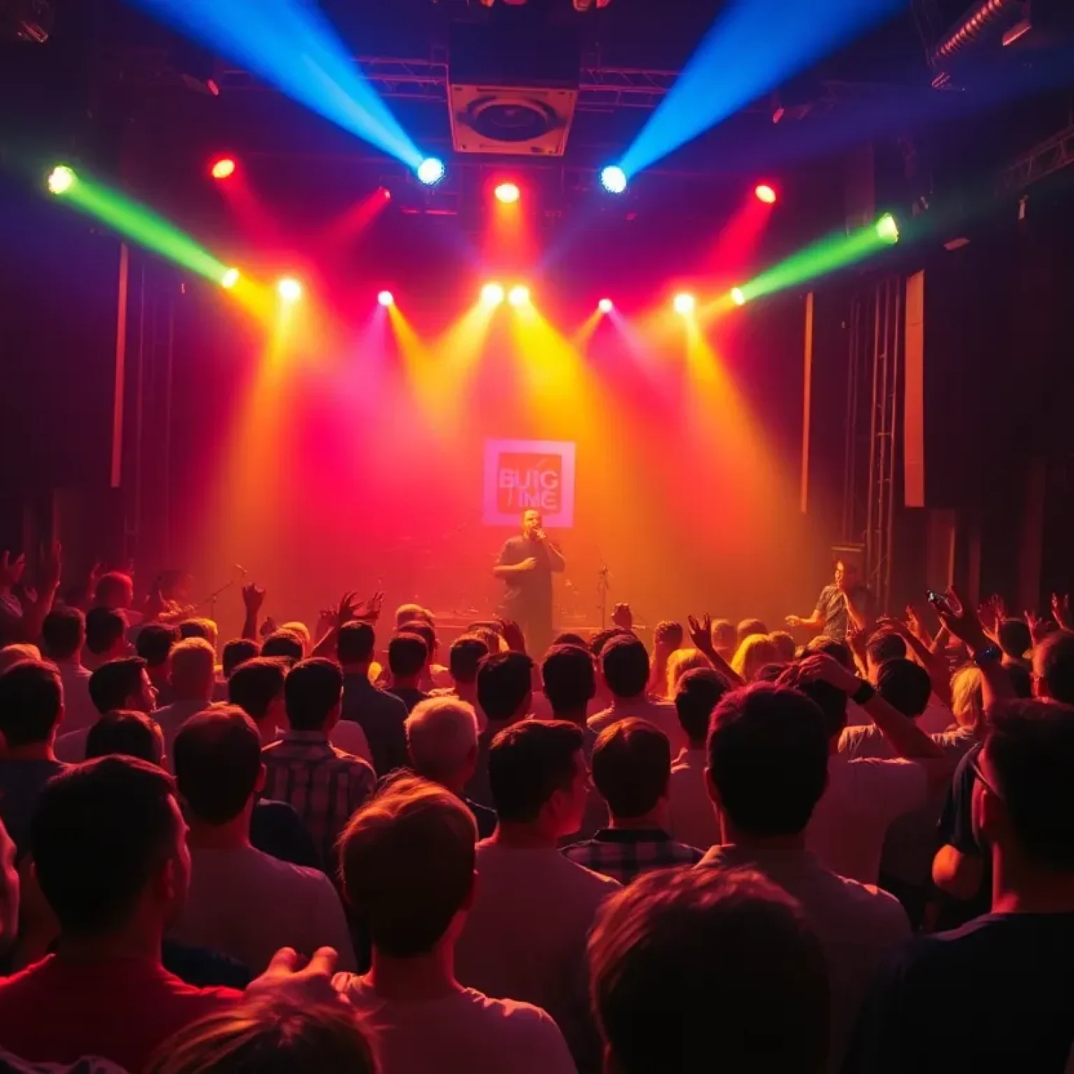 Concert scene with enthusiastic crowd enjoying live music