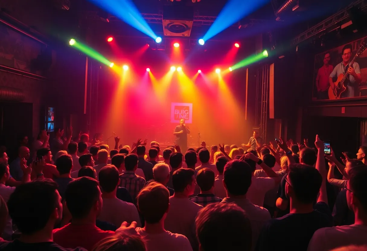 Concert scene with enthusiastic crowd enjoying live music