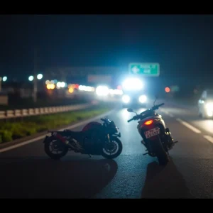 Scene of a motorcycle accident with emergency responders