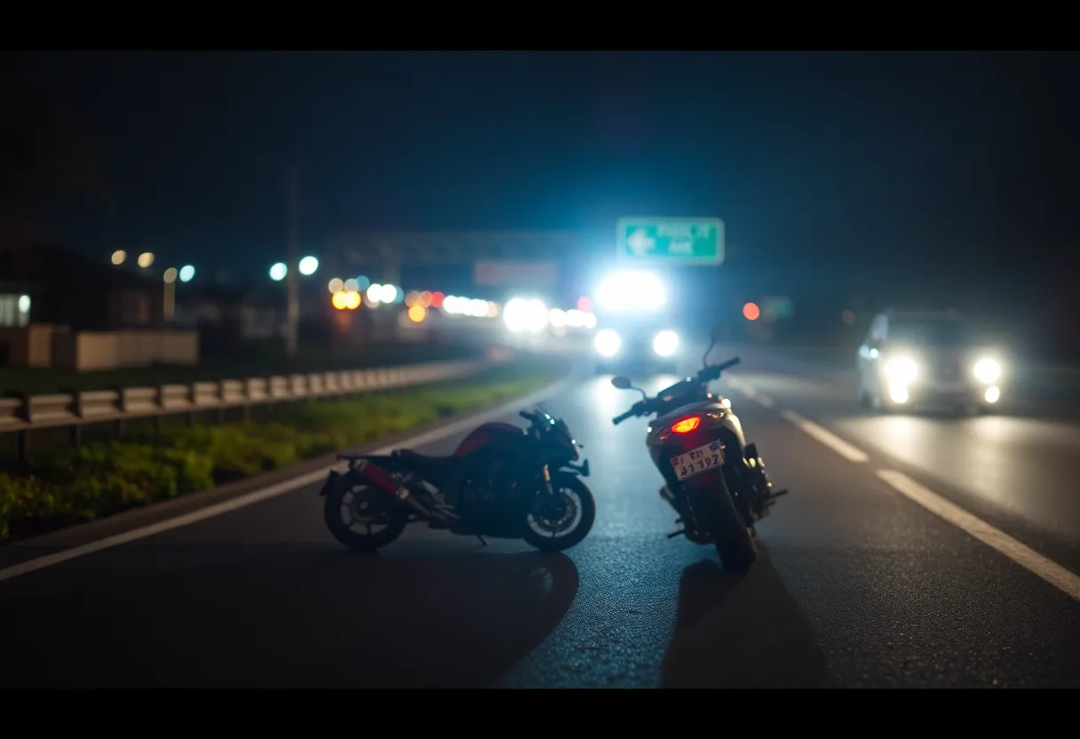 Scene of a motorcycle accident with emergency responders