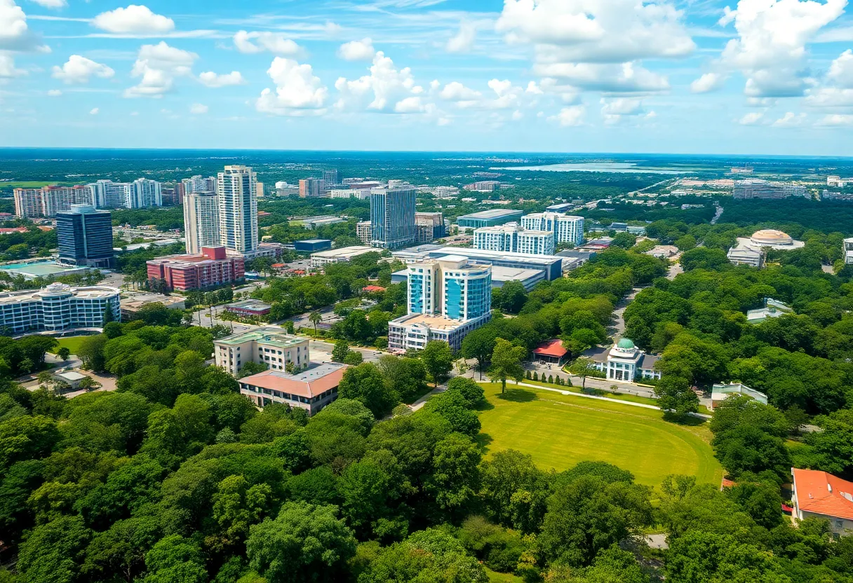 Urban landscape of Orlando with parks and buildings