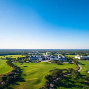 Aerial view of PGA National Resort & Spa with golf courses