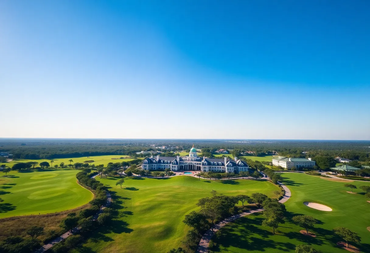 Aerial view of PGA National Resort & Spa with golf courses