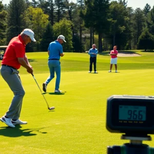 Golf players on the course with a digital timer