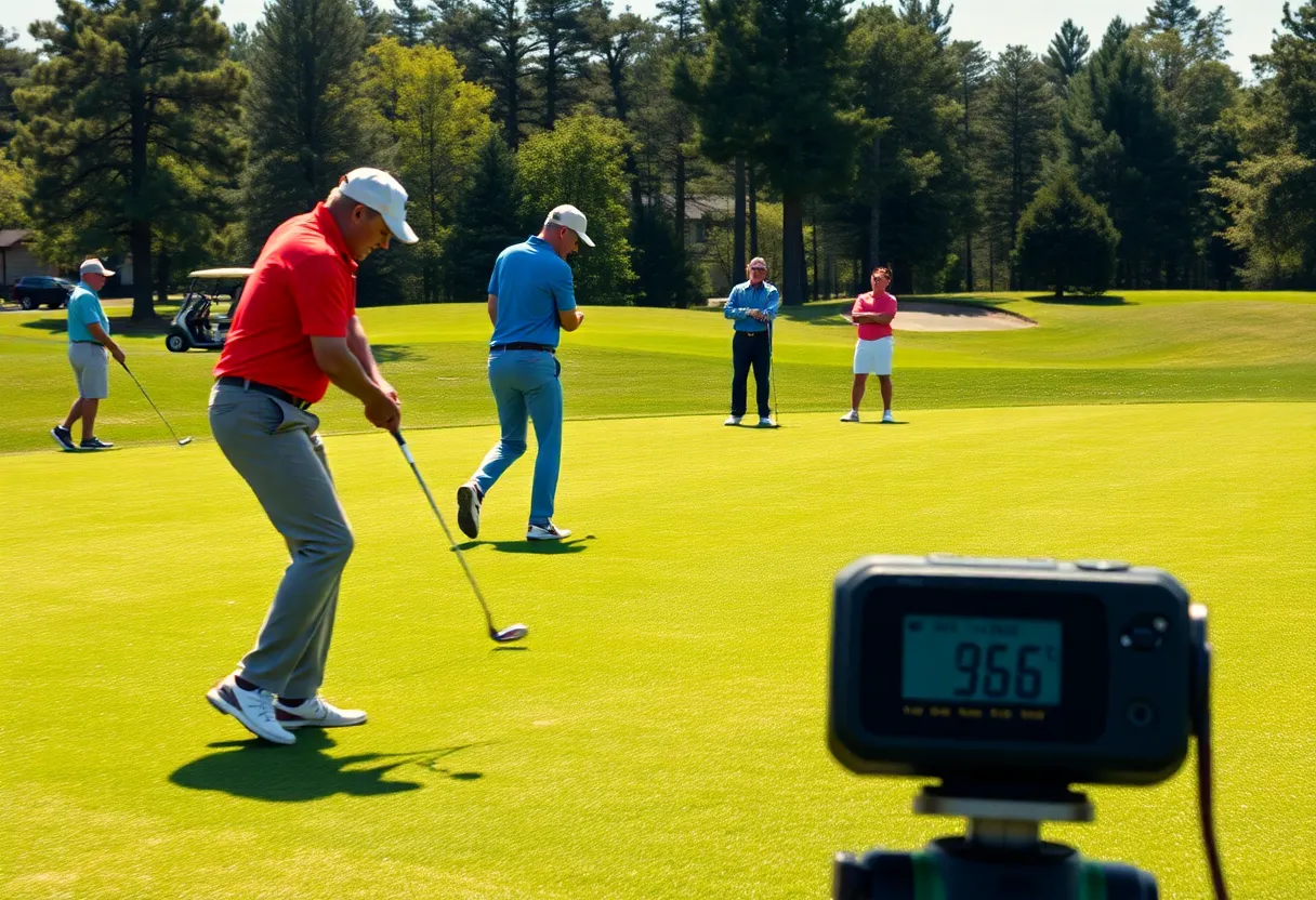 Golf players on the course with a digital timer